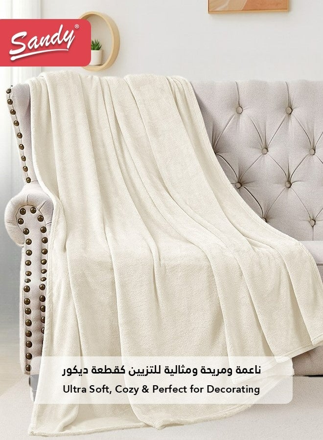 Sandy Lightweight Bedding Blanket, Single Size 220 x 170 cm, High Quality and Super Soft All Season Fleece Blanket, Optimal for Bed, Sofa, Couch and Home Decorations, Off White - Image 3